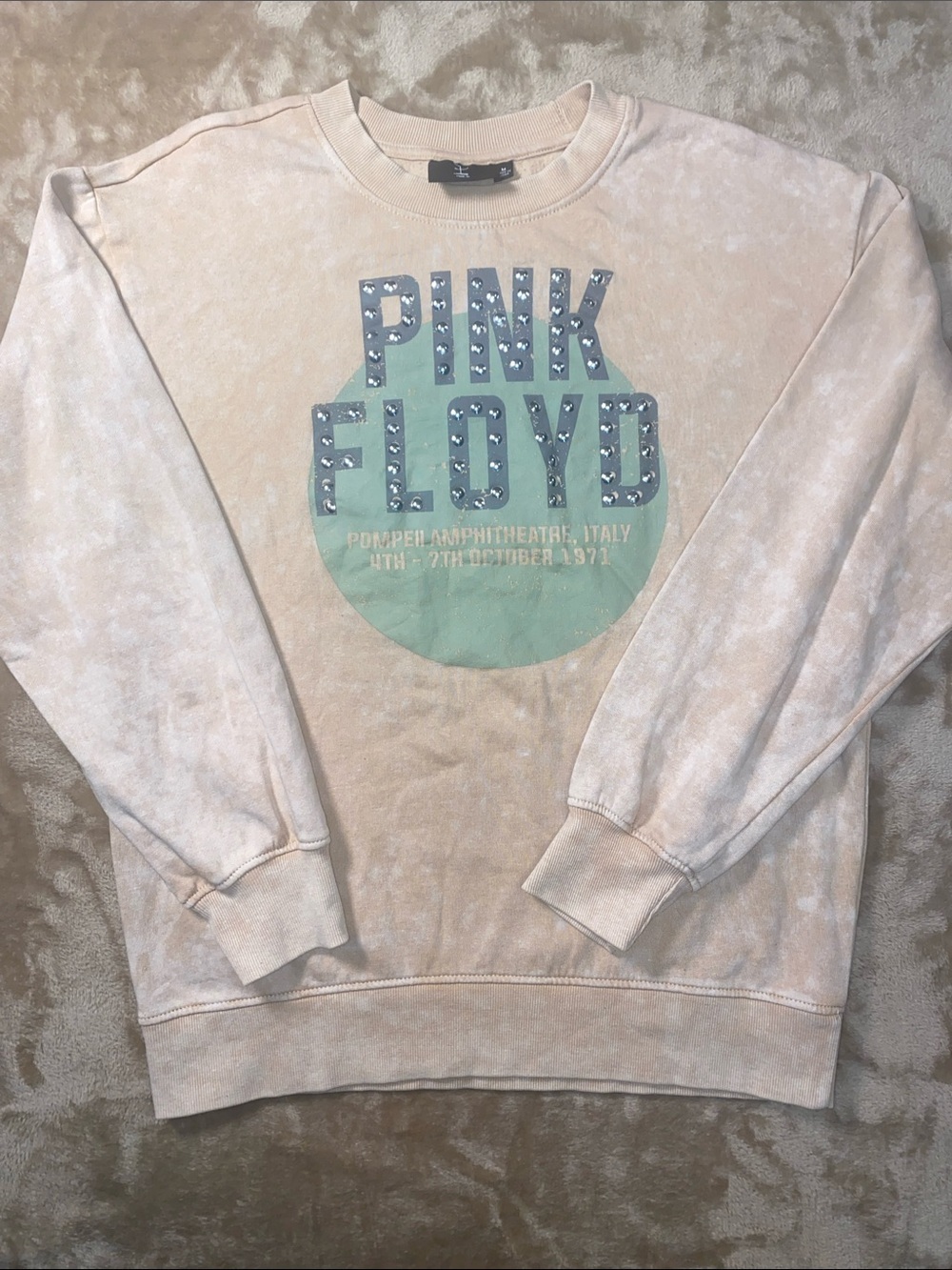 EARTHBOUND Pink Floyd Graphic Peach Crewneck Sweatshirt silver tone rivets